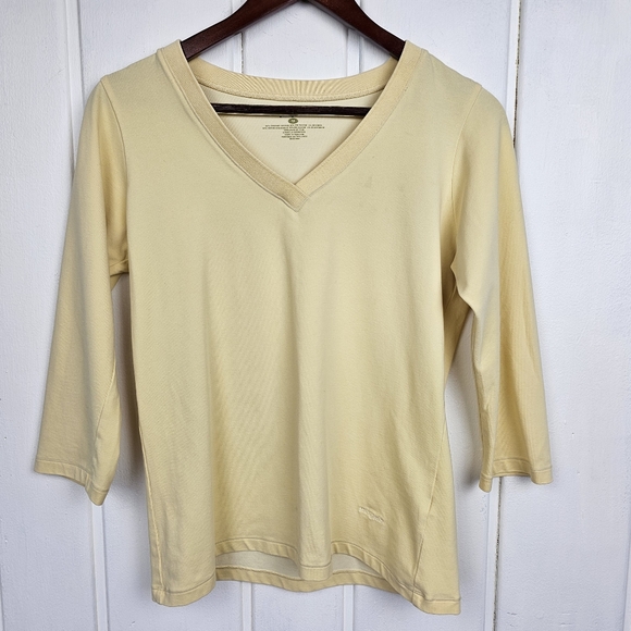 Patagonia Yellow Organic Cotton V Neck 3/4 Sleeve Basic Top Women's Medium - Picture 6 of 10